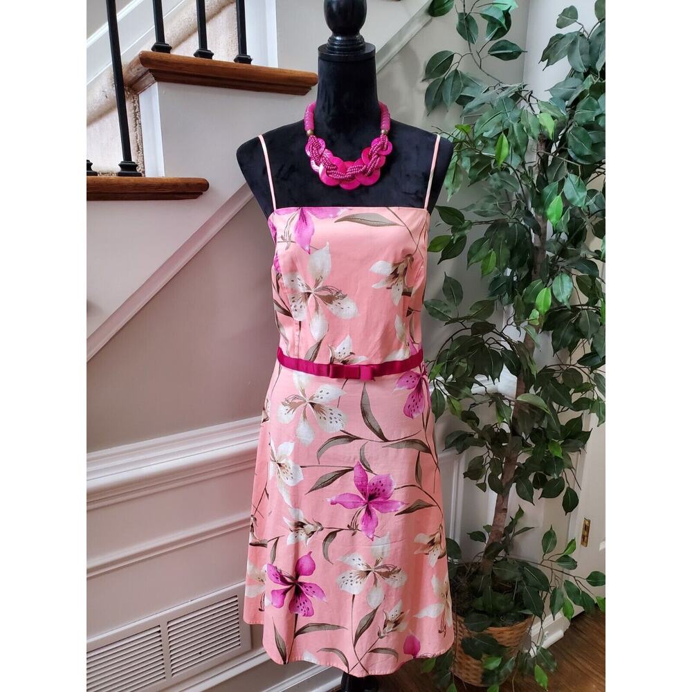 Pomponix Women's Pink Floral Cotton Sleeveless Casual Knee Length Dress Size 14